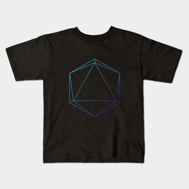 D20 Roleplaying Die Icosahedron Line-Art Blue Kids T-Shirt by RetroGeek